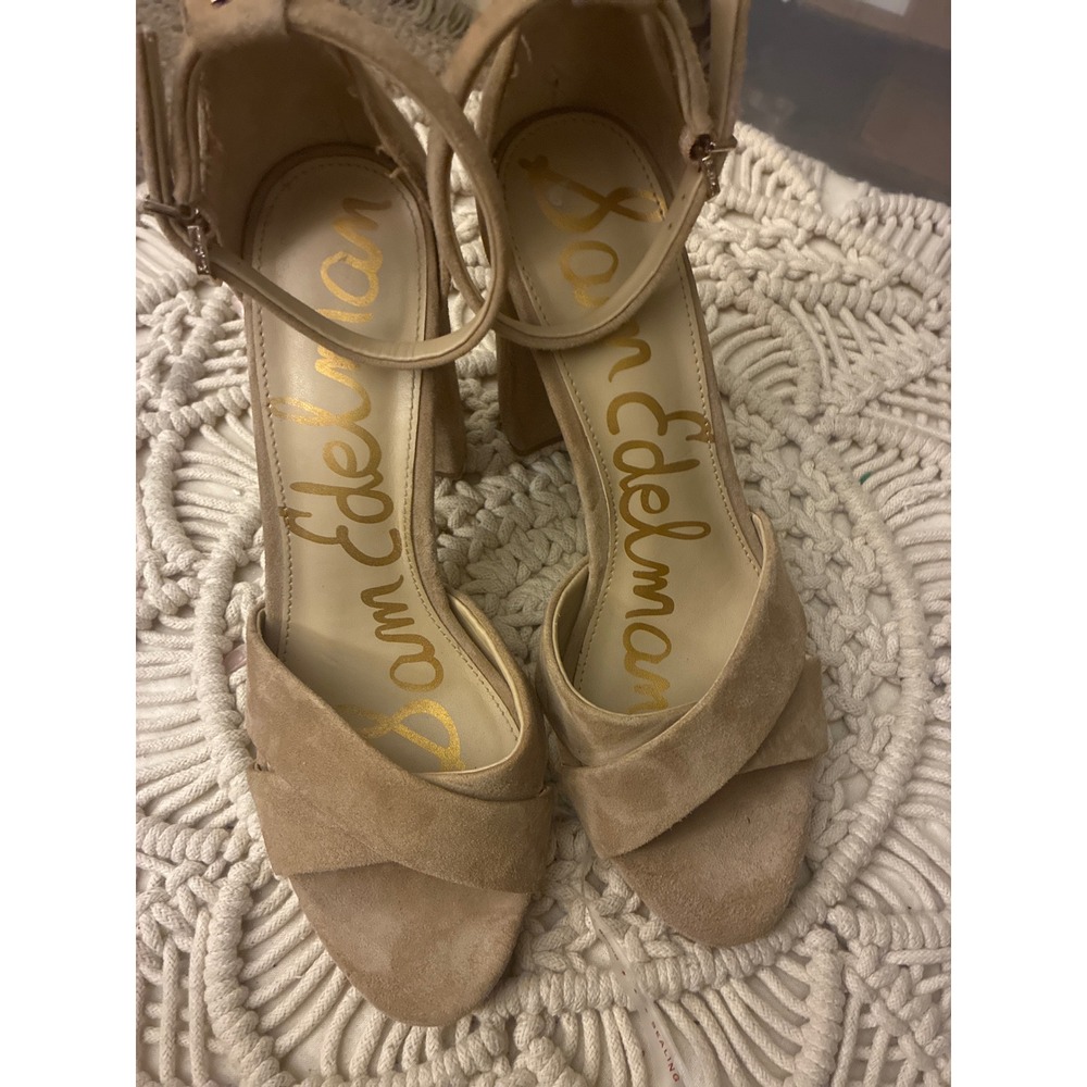 Sam Edelman Yaro Block Heel Sandals Tan Suede‎ Ankle Strap Womens Dress Shoes